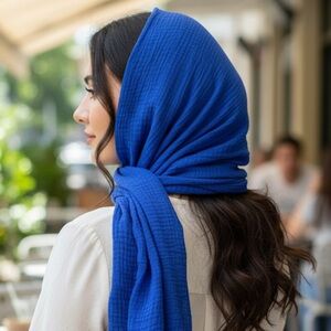 🆕NIP: Handmade Cotton Scarf- Deep Blue